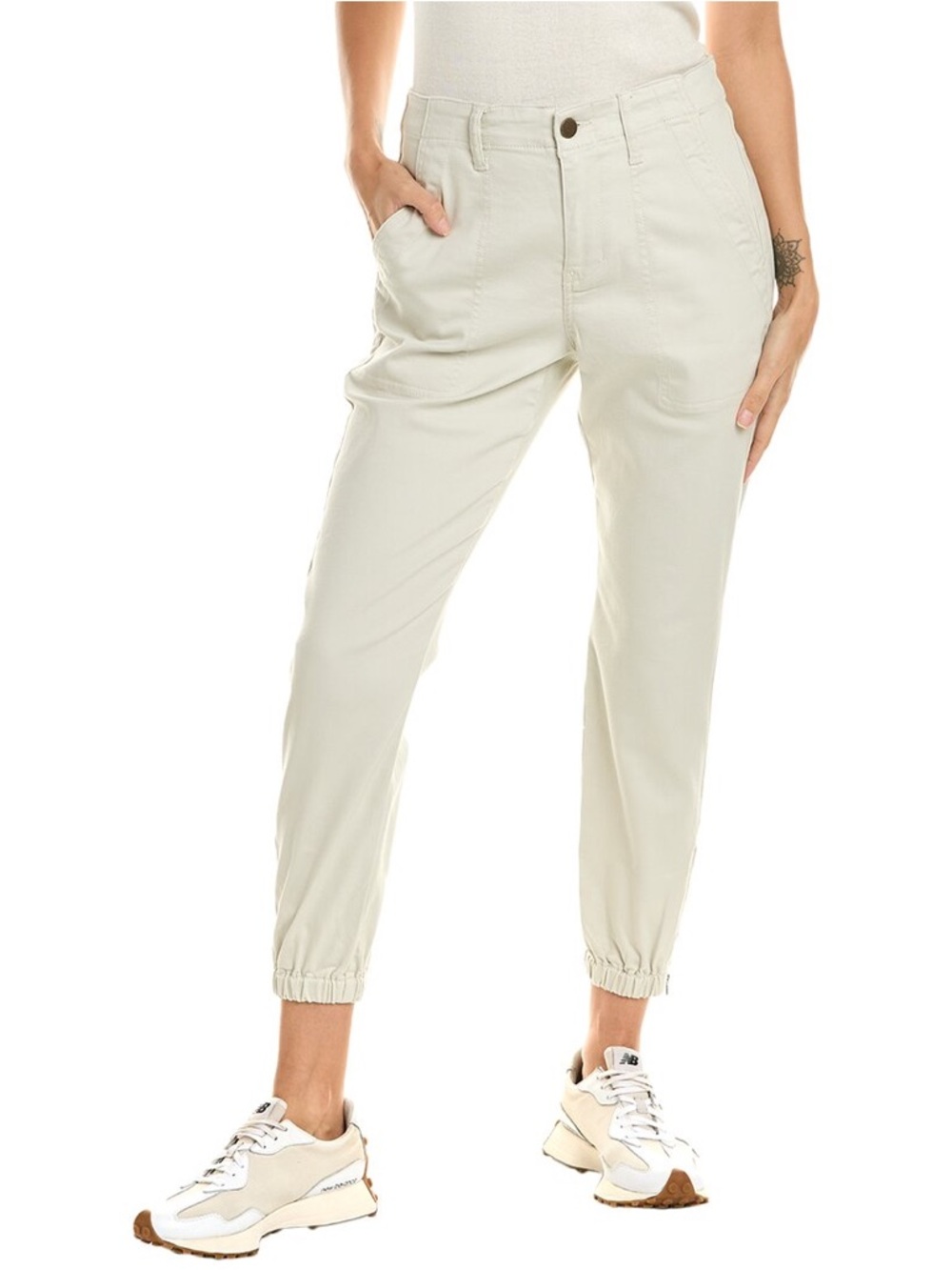 CAbi Compass Pant #6264 Oyster Beige Jogger Size 6 NWOT Utility Chic Ankle Zip